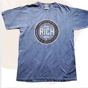 Comfort‎ Colors Krispy Kreme Rich Coffee T-Shirt Medium Blue Vintage Feel